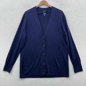 Gap Women’s XL Blue Cardigan 100% Merino Wool V-Neck Button Machine Washable
